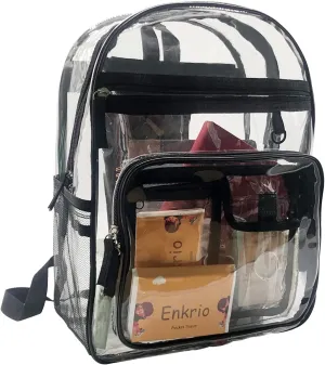 Enkrio Clear Backpack See Through Backpack Heavy Duty Transparent Bookbag Stadium Approved for Concert Work Security Sport Event
