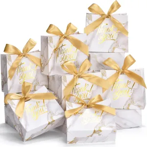 EQOREIIN Small Gift Bags, 70 Pack 4.5x1.8x3.9 Inches Mini Thank You Bags Gold Kraft Paper Gift Bag with Bow Ribbon, Small Candy Bags Gift Bag Bulk for Birthday Wedding Baby Shower (Marble Gold)