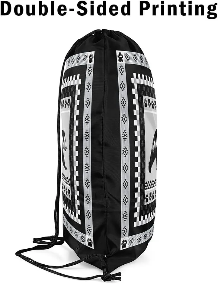 Erosebridal Hunting Bear Drawstring Backpack for Sport Gym,Rustic Cabin Lodge Drawstring Bags Foldable,Woodland Wild Animal Draw String Back Bag,Geometric Farmhouse Tribal String Backpack,13x15.7