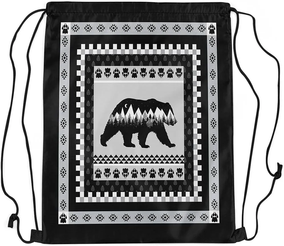 Erosebridal Hunting Bear Drawstring Backpack for Sport Gym,Rustic Cabin Lodge Drawstring Bags Foldable,Woodland Wild Animal Draw String Back Bag,Geometric Farmhouse Tribal String Backpack,13x15.7