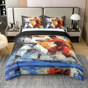 Erosebridal Taekwondo 100% Cotton Duvet Cover Full Size Kung Fu Bedclothes for Kids Boys Girls Athletic Sports Canvas White Red Blue Comforter Cover Soft Comfy Bedding Set