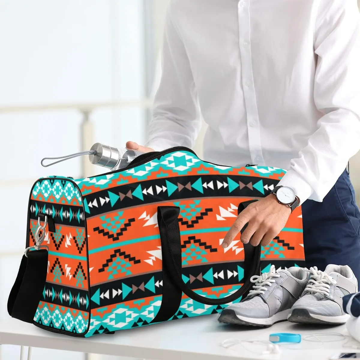 Ethnic Aztec Geometric Travel Duffel Bag, Sports Tote Gym Bags Weekender Bag Workout Bag Carry on Luggage Handle Bag Overnight Shoulder Bags for Women Men
