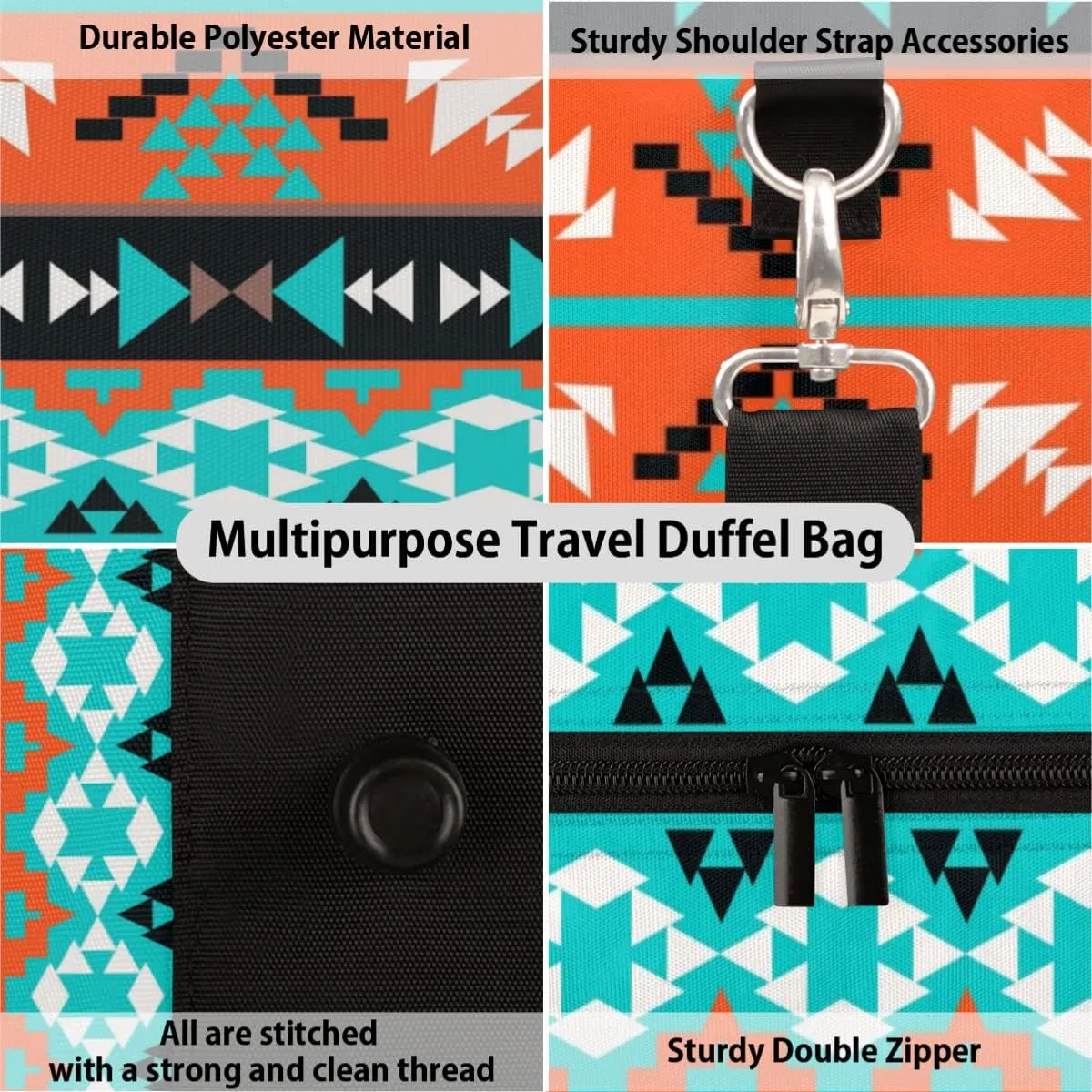 Ethnic Aztec Geometric Travel Duffel Bag, Sports Tote Gym Bags Weekender Bag Workout Bag Carry on Luggage Handle Bag Overnight Shoulder Bags for Women Men