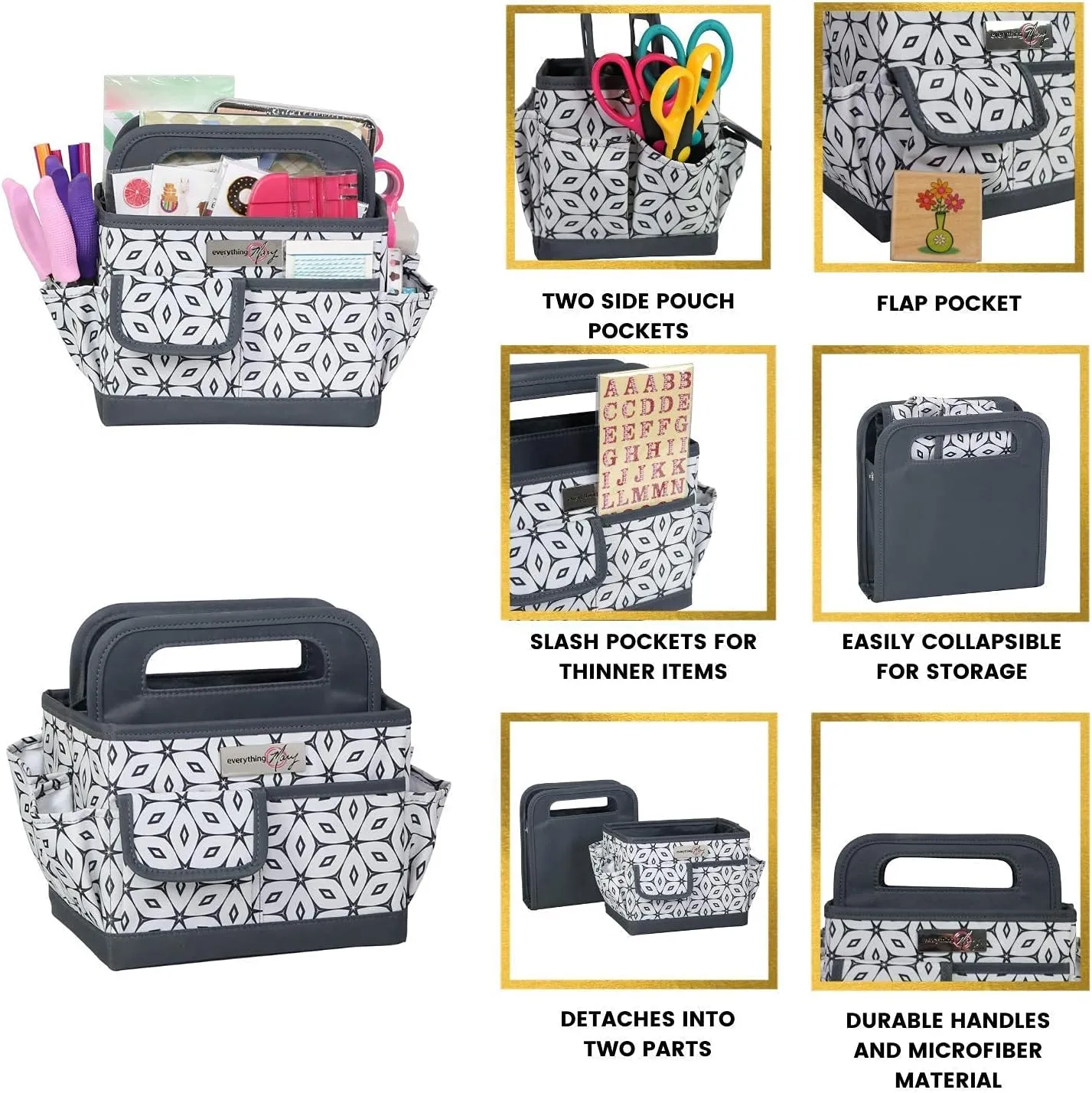 Everything Mary Store and Tote Desktop Caddy - Organizer for Crafts, Art Supplies, Office, School, and Home - Versatile Tote for Supplies and Everyday Storage