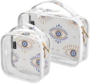 Evil Eye Magic Travel Toiletry Bag Clear Makeup Bag 2 Pack Cosmetic Bag with Zipper Waterproof Makeup Bags for Women Men Airline Airport Travel Essentials