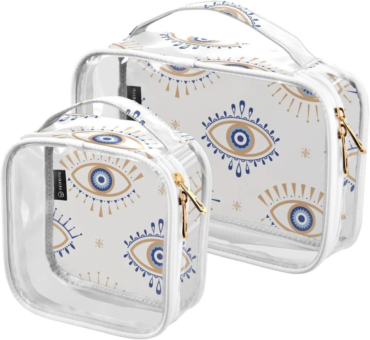 Evil Eye Magic Travel Toiletry Bag Clear Makeup Bag 2 Pack Cosmetic Bag with Zipper Waterproof Makeup Bags for Women Men Airline Airport Travel Essentials