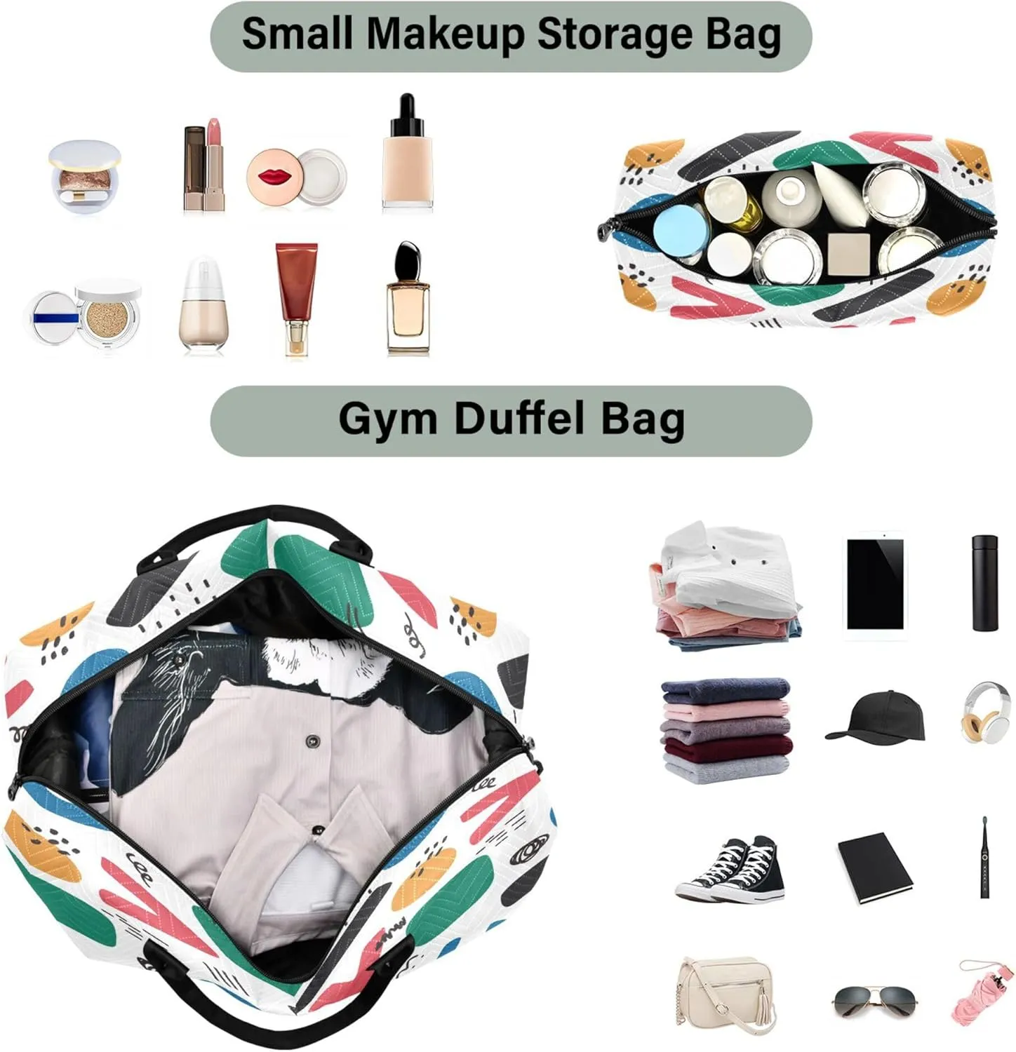 Exnundod Women Weekender Bags Colorful Geometric Figure Travel Duffel Bags Carry On Overnight Bag Alphabet Large Hospital Tote Luggage