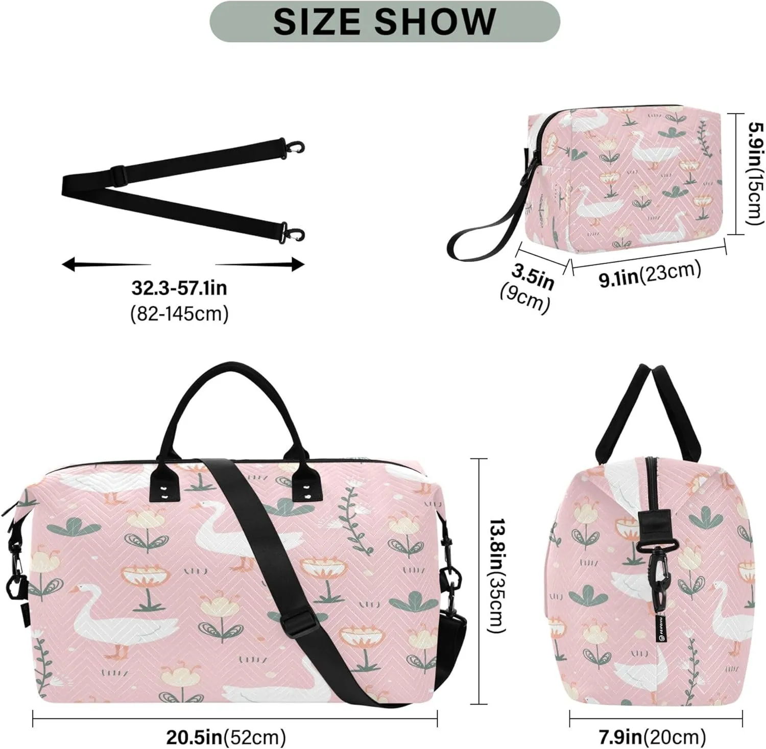 Exnundod Women Weekender Bags Cute Goose Doodle Travel Duffel Bags Carry On Overnight Bag Meadow Flowers Large Hospital Tote Luggage