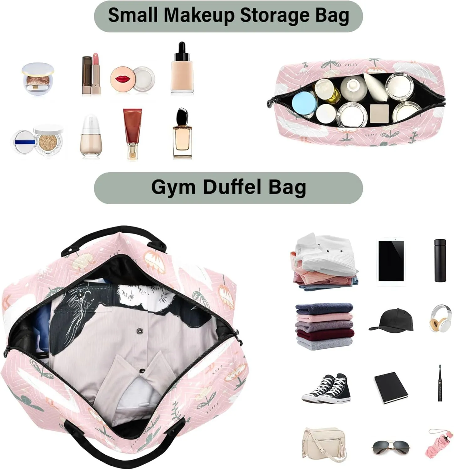 Exnundod Women Weekender Bags Cute Goose Doodle Travel Duffel Bags Carry On Overnight Bag Meadow Flowers Large Hospital Tote Luggage