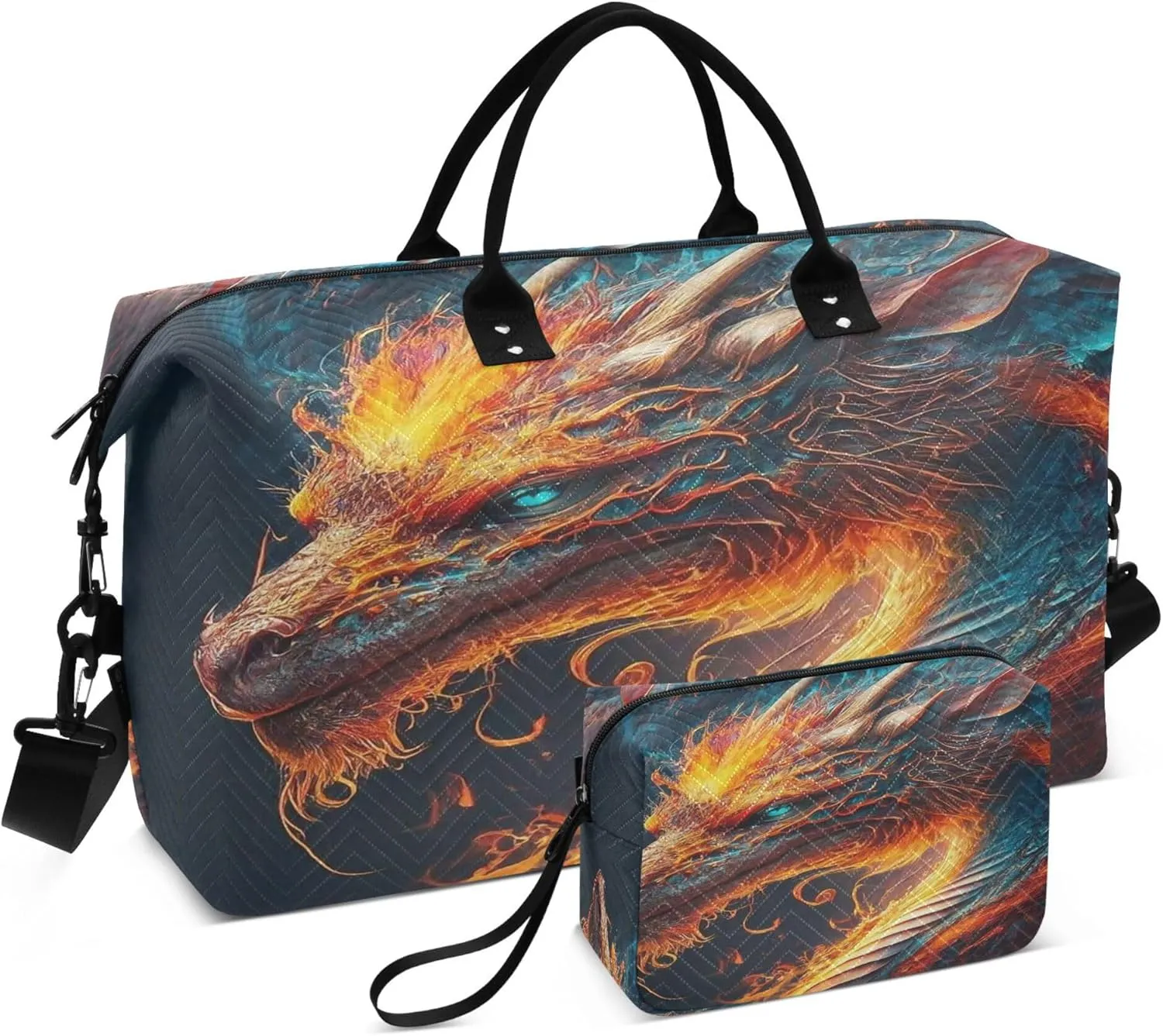 Exnundod Women Weekender Bags Fantasy Magic Dragon Travel Duffel Bags Carry On Overnight Bag Red Flame Large Hospital Tote Luggage