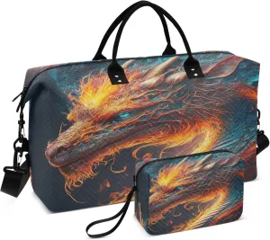 Exnundod Women Weekender Bags Fantasy Magic Dragon Travel Duffel Bags Carry On Overnight Bag Red Flame Large Hospital Tote Luggage