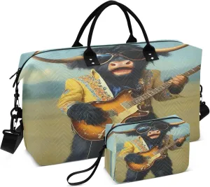 Exnundod Women Weekender Bags Highland Cow Music Star Gym Bags Carry On Overnight Duffle Large Duffle Tote Hospital Bag for Business Trip, Yoga