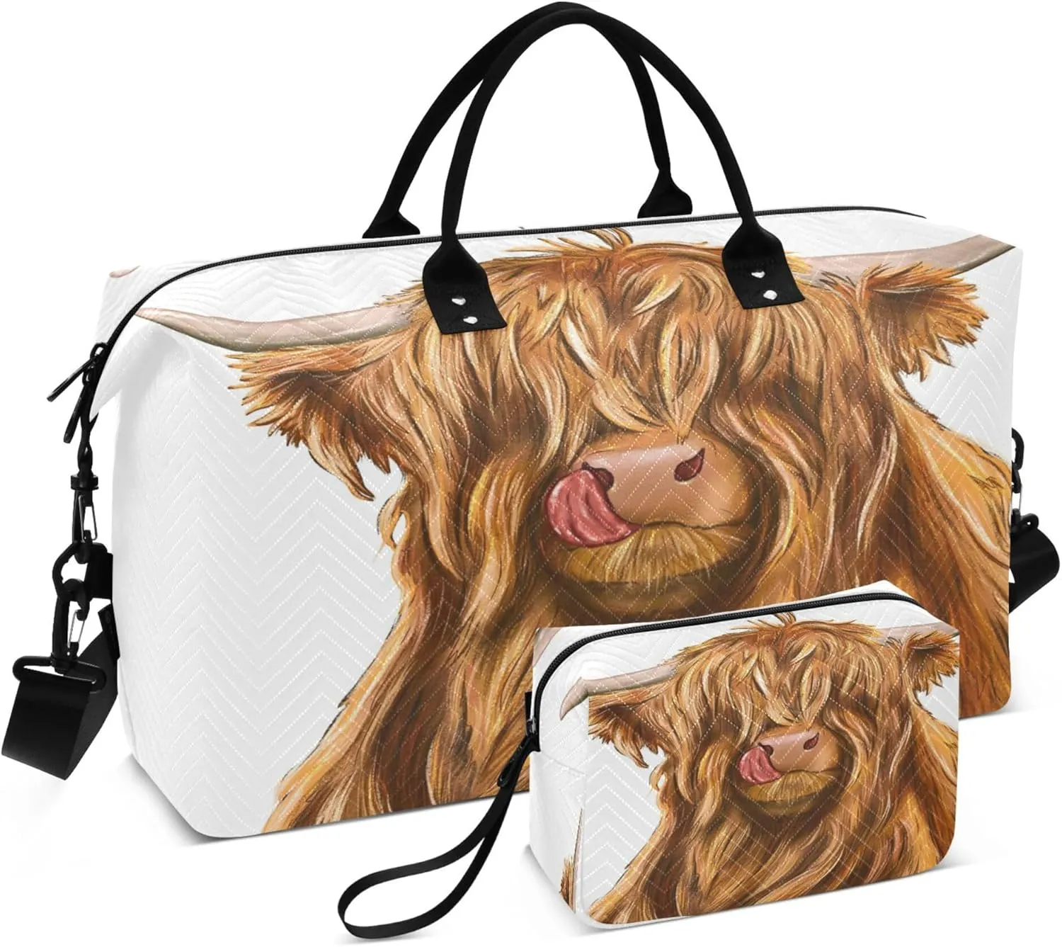 Exnundod Women Weekender Bags Village Highland Cow Travel Duffel Bags Carry On Overnight Bag Large Hospital Tote Luggage