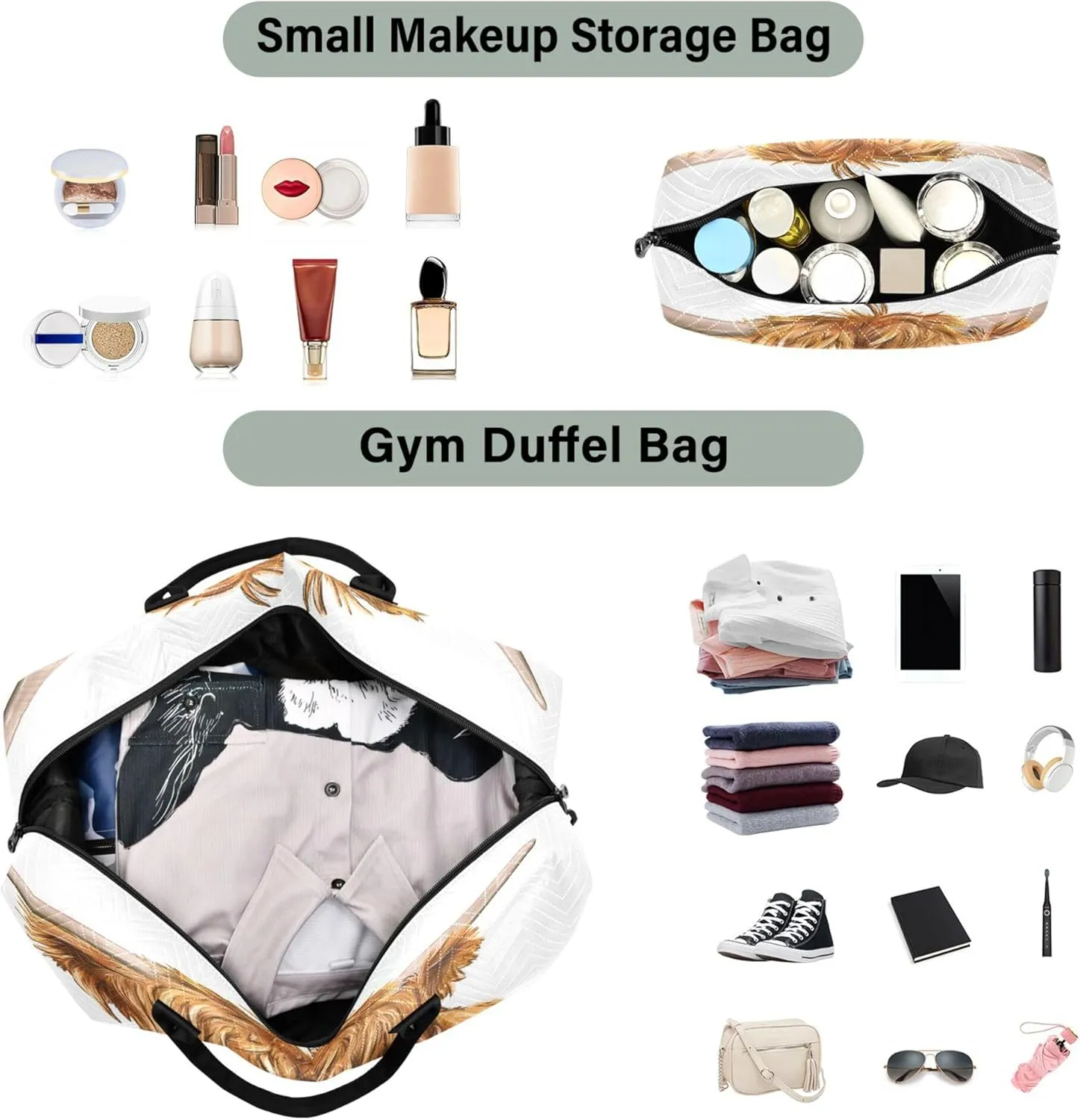 Exnundod Women Weekender Bags Village Highland Cow Travel Duffel Bags Carry On Overnight Bag Large Hospital Tote Luggage