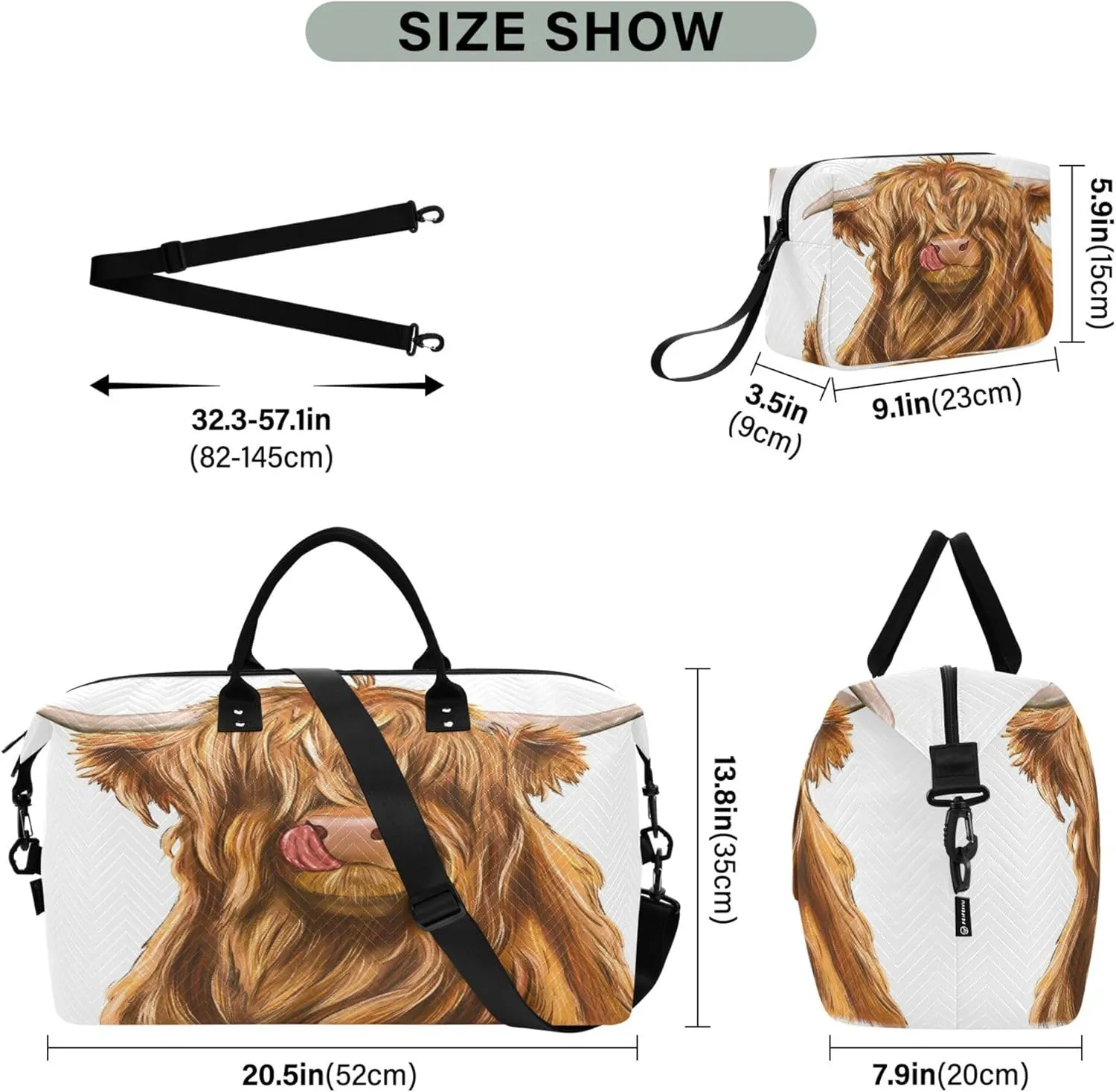 Exnundod Women Weekender Bags Village Highland Cow Travel Duffel Bags Carry On Overnight Bag Large Hospital Tote Luggage