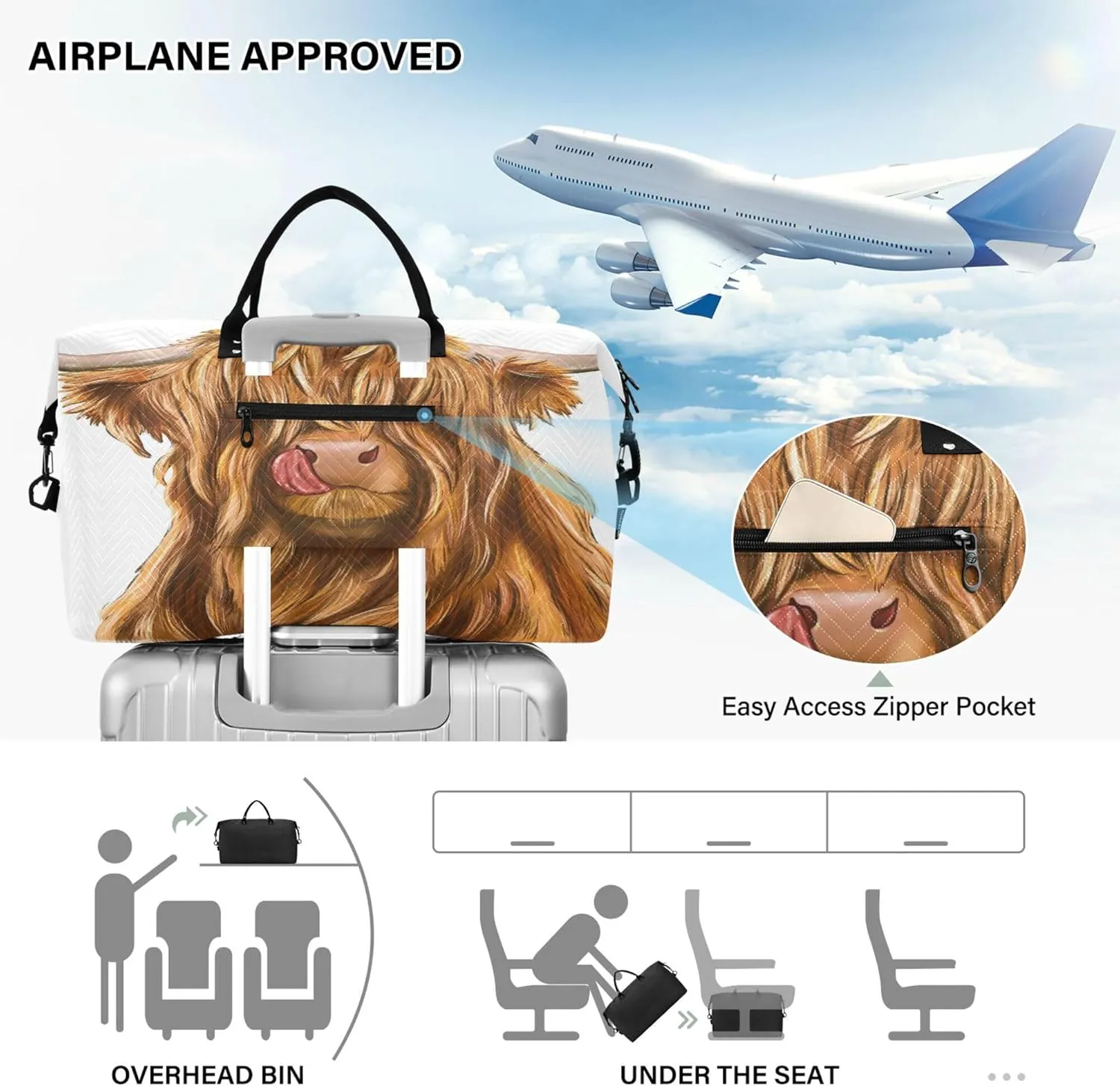 Exnundod Women Weekender Bags Village Highland Cow Travel Duffel Bags Carry On Overnight Bag Large Hospital Tote Luggage