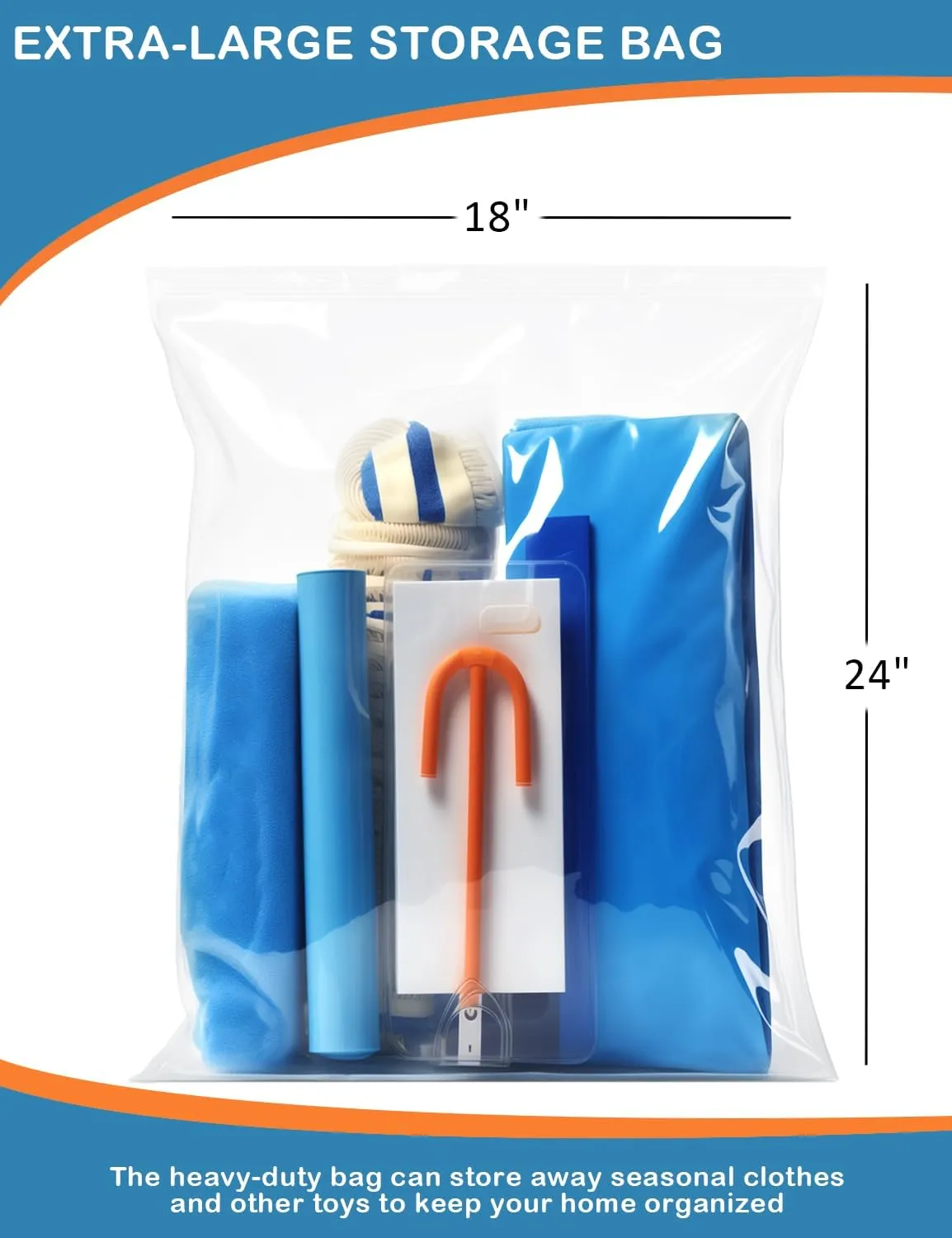 Extra Large 5 Gallon Storage Bags, Clear Freezer Bags 18" x 24", Heavy-Duty Reusable Plastic Bag for Clothes, Traveling, Moving, BPA-Free, 3-mil Thick (Pack of 25)