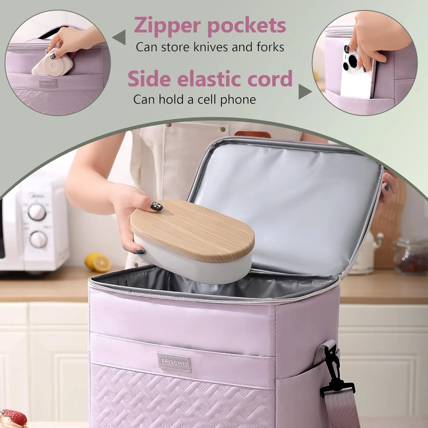 Extra Large Lunch Bag Reusable, 21L Insulated Lunch Box with Adjustable Shoulder Strap, Soft Cooler Bag Leak-proof Insulation, Women's Lunch Cooler for Office, Work, Picnic, Travel (Purple)