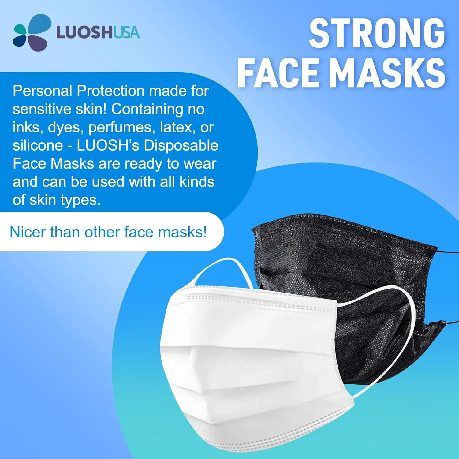 Face Masks Disposable Made in USA, 3 Ply Disposable Masks 50pcs,Adult Mask, Kids Mask, Black Masks, White Masks