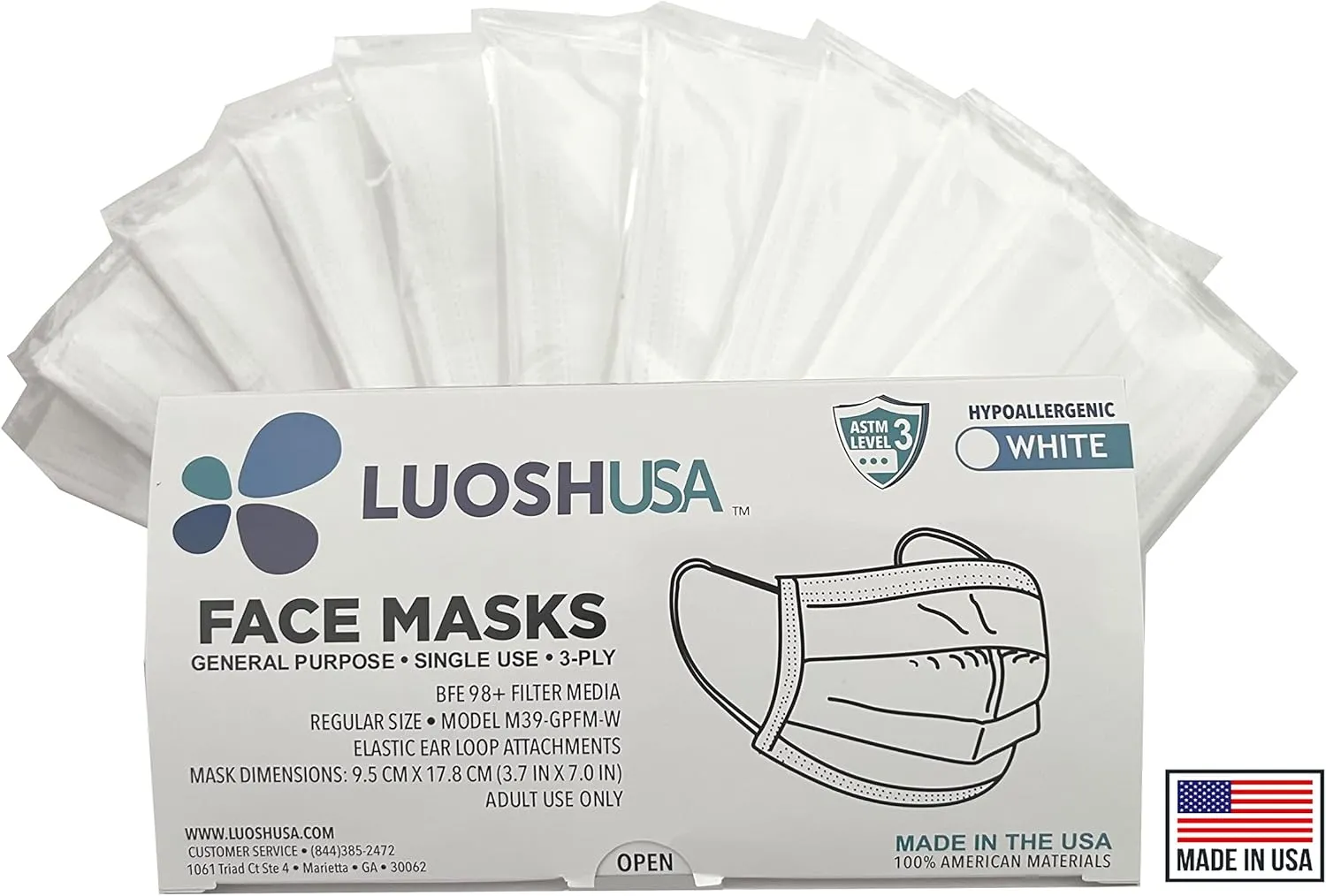 Face Masks Disposable Made in USA, 3 Ply Disposable Masks 50pcs,Adult Mask, Kids Mask, Black Masks, White Masks