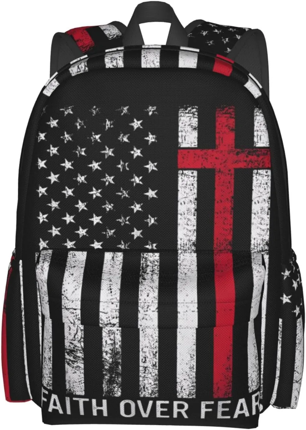 Faith Over Fear Patriotic Christian Cross American Flag Backpack Large Capacity Backpack Lightweight Double Shoulder Bag For Women Men Travel