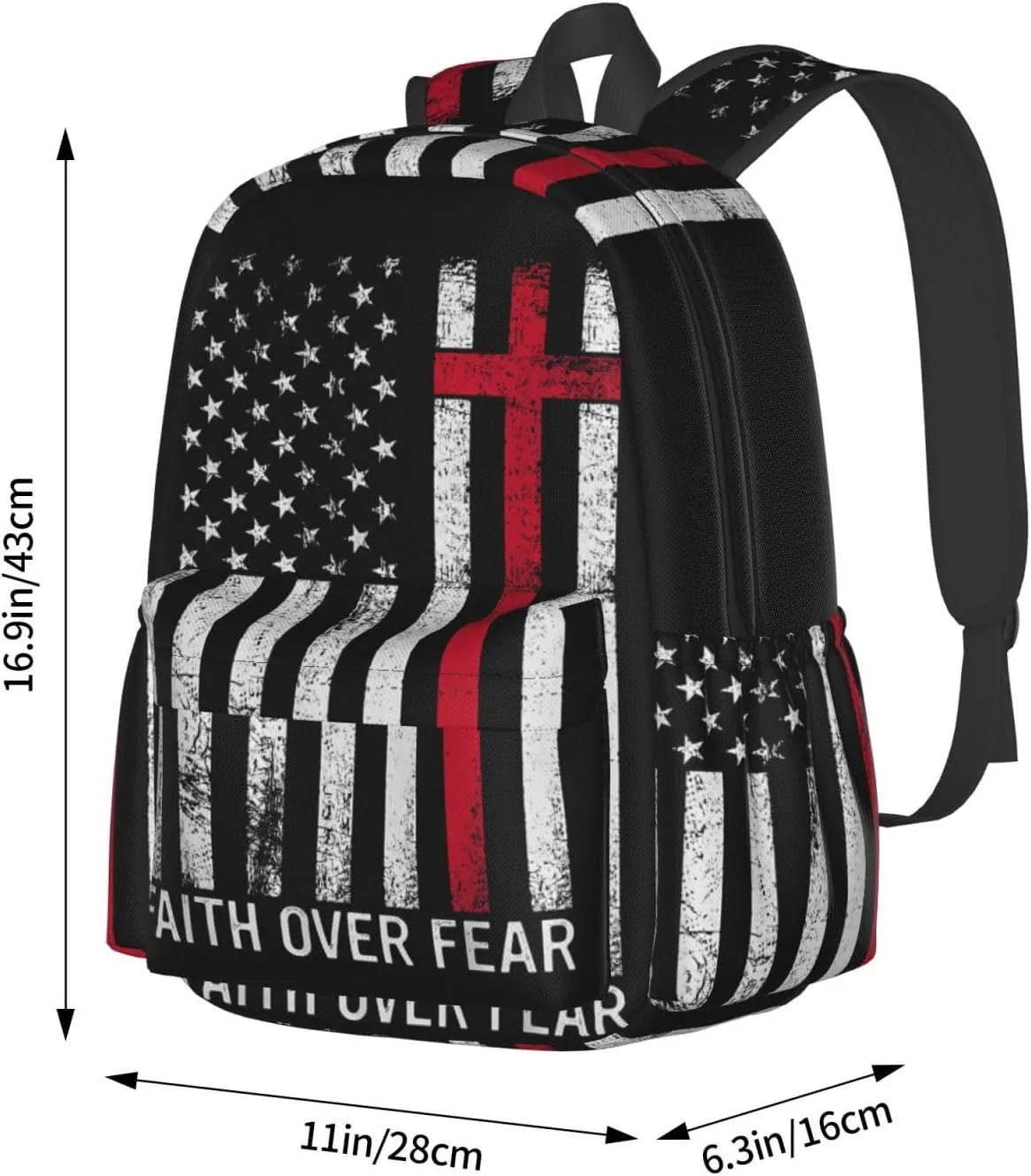 Faith Over Fear Patriotic Christian Cross American Flag Backpack Large Capacity Backpack Lightweight Double Shoulder Bag For Women Men Travel