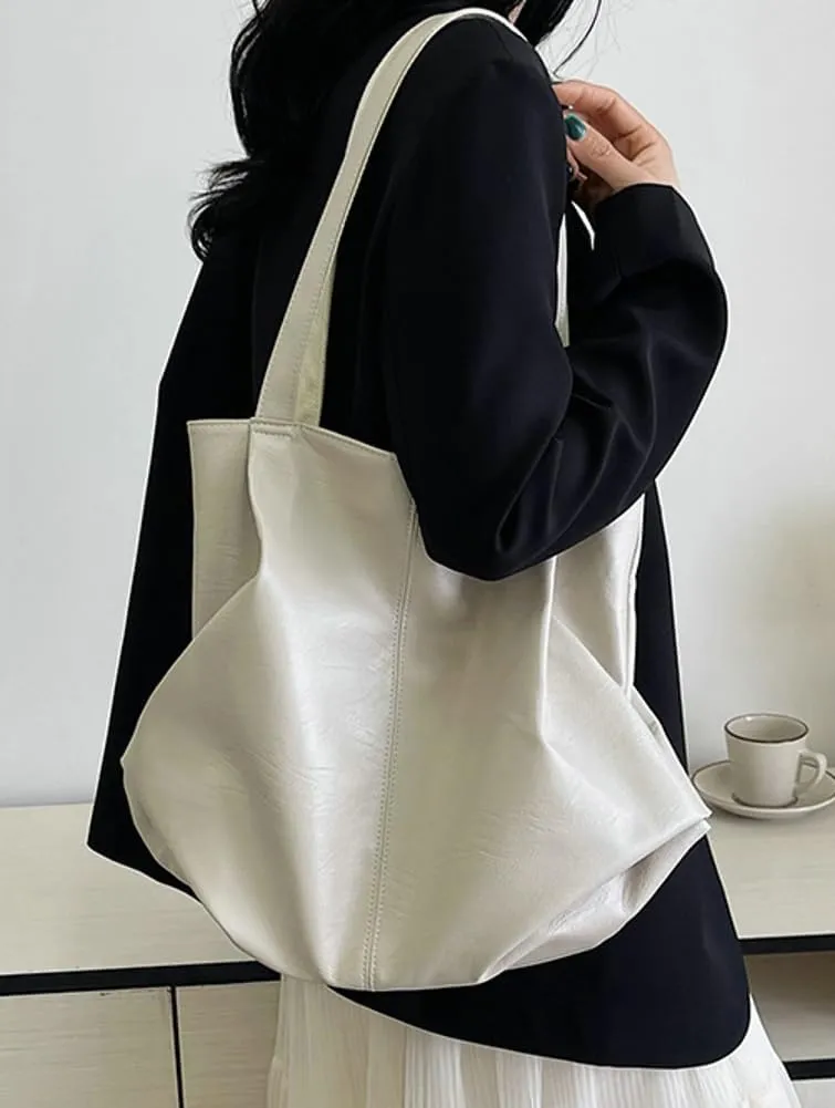 Fashion Tote Bags for Women Soft PU Leather Shoulder Bag Pleated Handbags Y2k Purses Large Top Handle Satchel