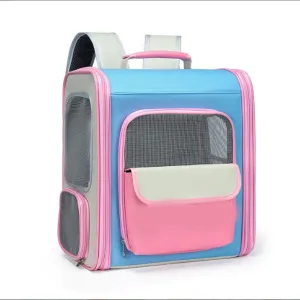 Fashionable Contrasting pet Portable Breathable cat Bag for Outdoor use Transparent Large Capacity Shoulder Bag (Pink)