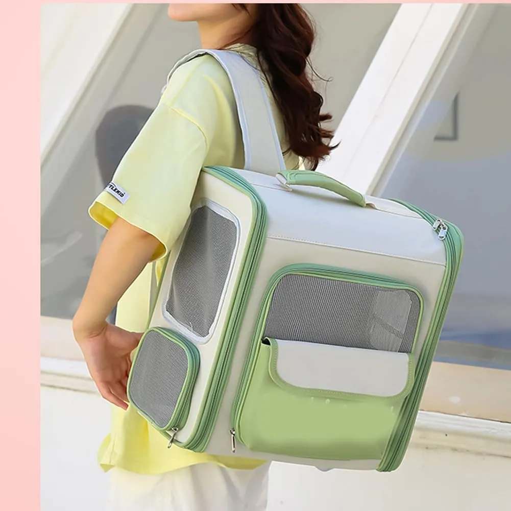 Fashionable Contrasting pet Portable Breathable cat Bag for Outdoor use Transparent Large Capacity Shoulder Bag (Pink)