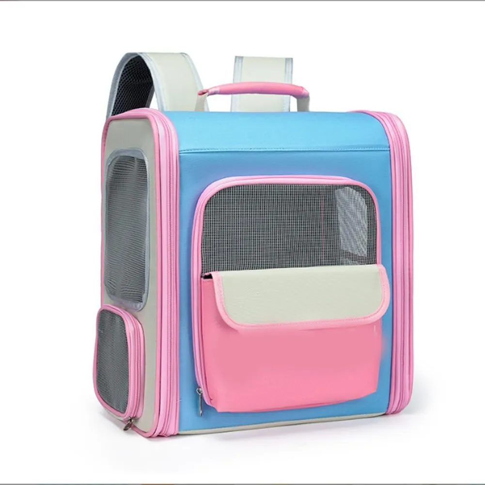 Fashionable Contrasting pet Portable Breathable cat Bag for Outdoor use Transparent Large Capacity Shoulder Bag (Pink)
