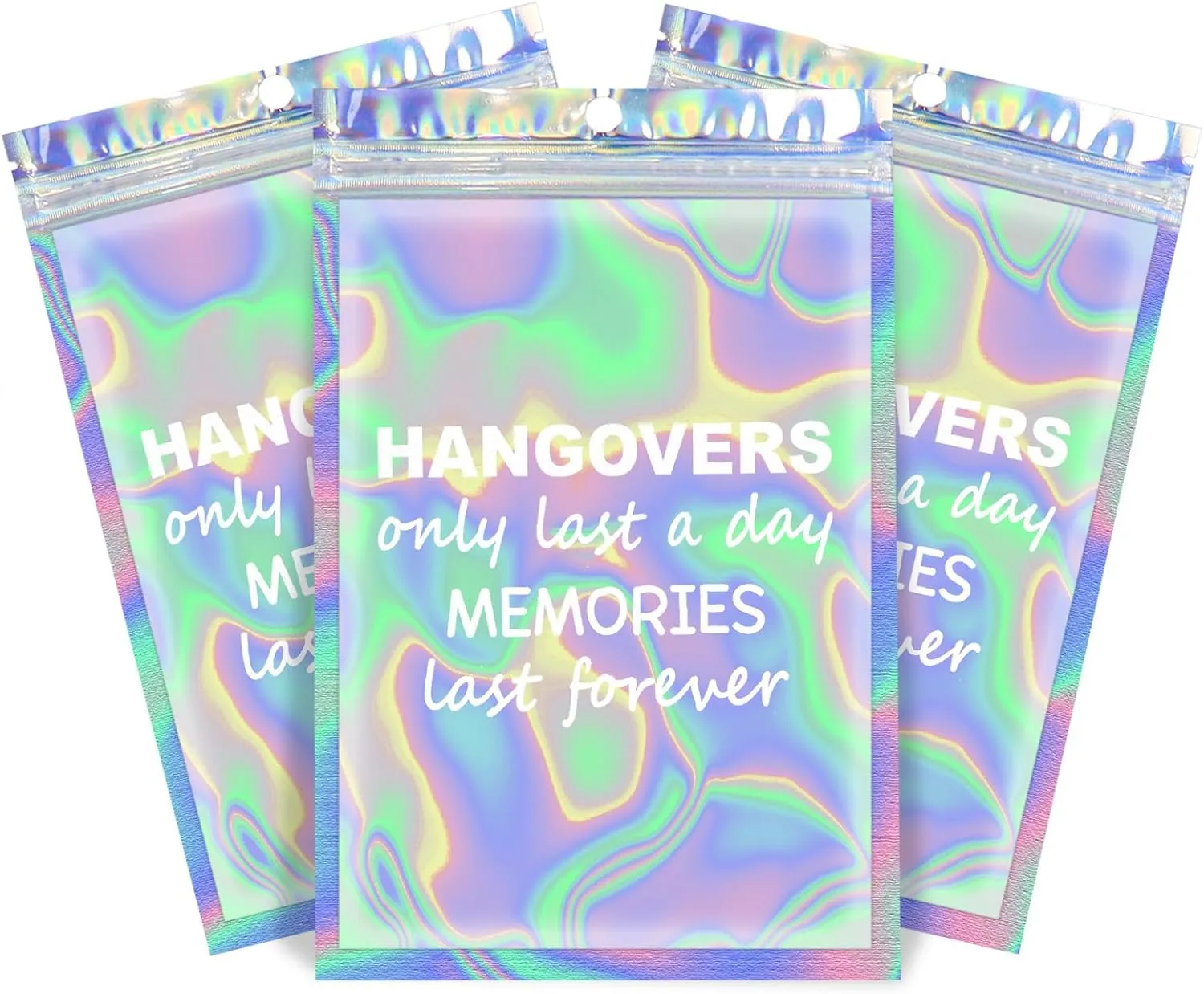 Fcuadro Hangover Kit Bags 20Pcs Holographic Hang Over Recovery Bags Bachelorette Party Supplies Gift Bag for Bridal Shower Party Favors 5X7 (HANGOVER MEMORIES)