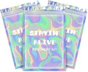Fcuadro Hangover Kit Bags 20Pcs Stayin Alive Hang Over Holographic Recovery Bag Bachelorette Party Supplies Gift for Bach Party Favors 5X7 (STAYIN' ALIVE)