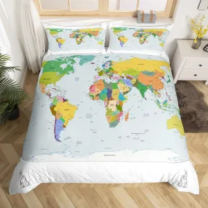 Feelyou Kids World Country Bedding Set Twin Colorful Map Duvet Cover for Girls Boys Women Men Bedroom Geography Theme Decor Comforter Cover Set Ultra Soft Bedspread Cover with 1 Pillow Case