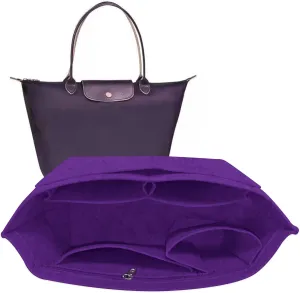Felt Bag Organizer Insert for le pliage Tote,Purse Organizer Insert Handbag Organizer with Divider Pocket and Zipper Inner Bag Liner for Longchamp Bag (Beige,Medium)