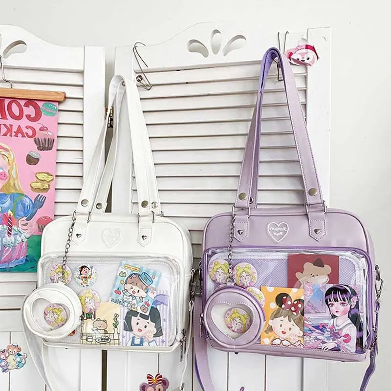 Female Soft Cartoon Transparent College Style Crossbody Bags