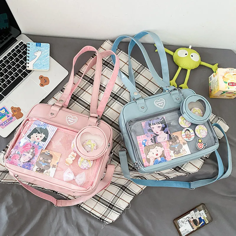 Female Soft Cartoon Transparent College Style Crossbody Bags