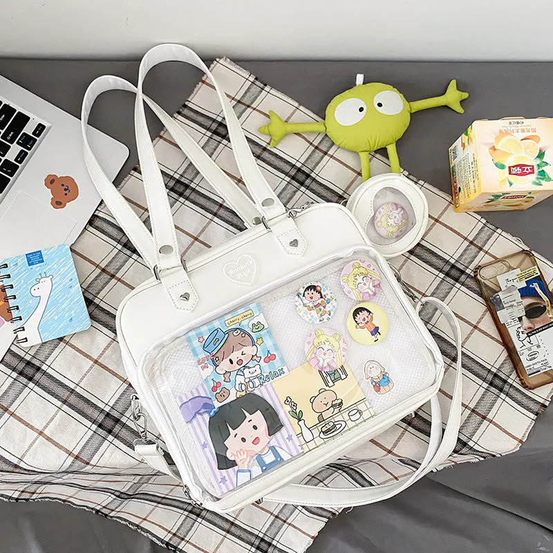 Female Soft Cartoon Transparent College Style Crossbody Bags