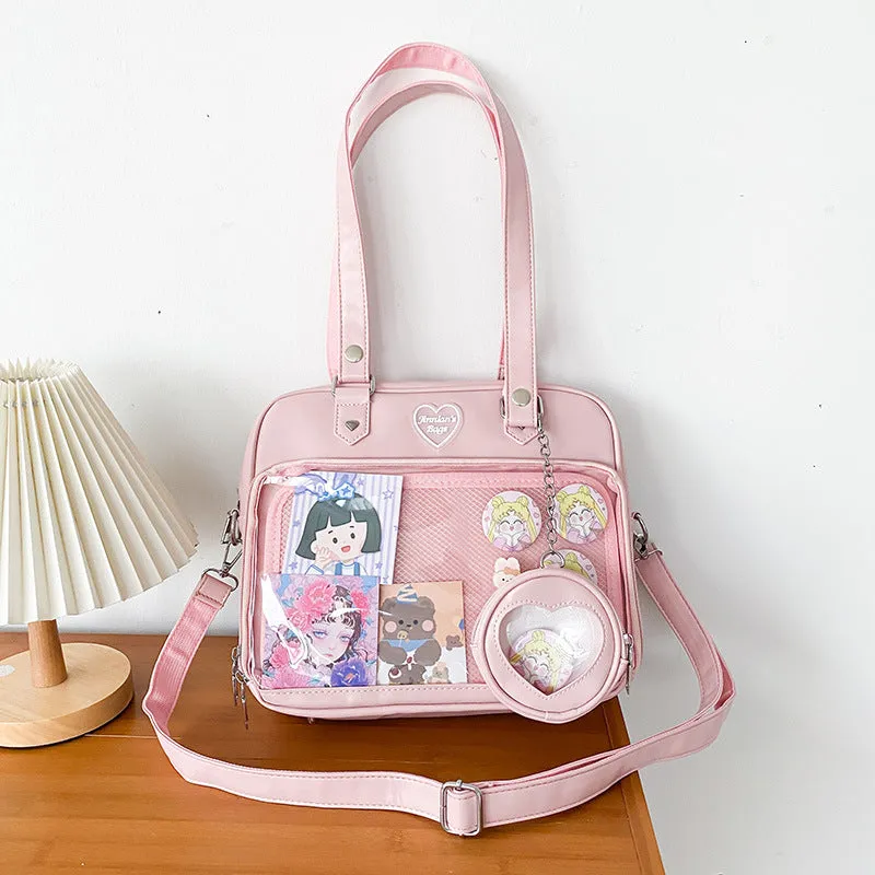 Female Soft Cartoon Transparent College Style Crossbody Bags