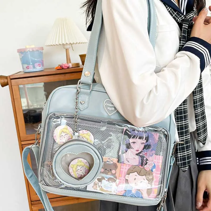 Female Soft Cartoon Transparent College Style Crossbody Bags