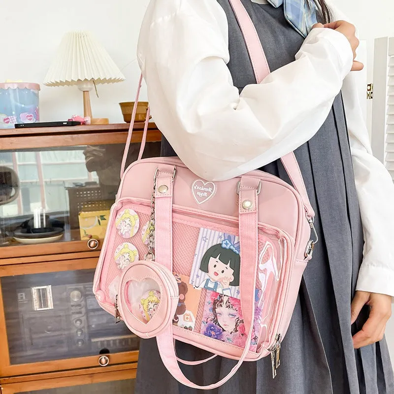 Female Soft Cartoon Transparent College Style Crossbody Bags