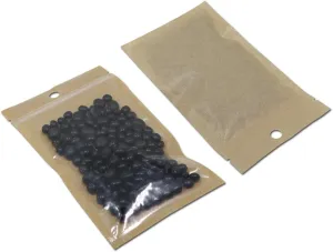 FERENLI 100Pcs Clear Brown Kraft Paper Plastic for Zip Reclosable Bag Lock Flat Heat Sealable Smell Proof Packaging Bags Zipper Lock Coffee Plastic Bags 14x22cm (5.5x8.6 inch)