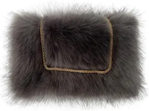 FHQHTH Faux Fox Fur Purse Fuzzy Handbags for Women Evening Handbags Iron Round Chain Strap Shoulder Strap