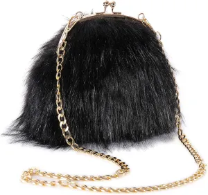 FHQHTH Faux Fur Purse Fashion Clutch Handbag Shoulder Vintage Evening Bags for Women