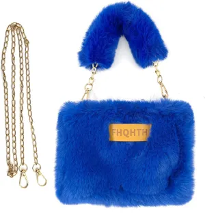 FHQHTHFaux Fur Purse for Women Fluffy Evening Bags Small Cute Crossbody Bag Cosmetic Bag Metal Chain Strap