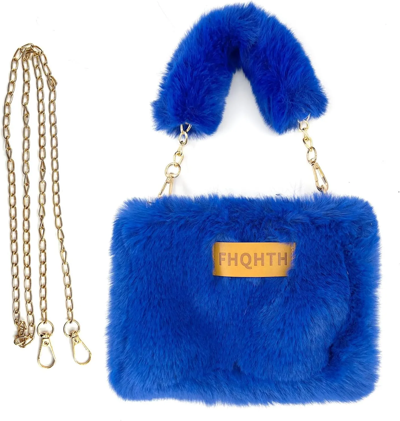 FHQHTHFaux Fur Purse for Women Fluffy Evening Bags Small Cute Crossbody Bag Cosmetic Bag Metal Chain Strap