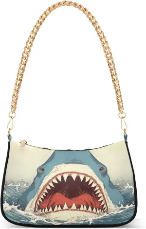 Fierce Sharks Shoulder Bag for Women, Handbag with Chain Strap, Soft Purse Tote Bag for Ladies