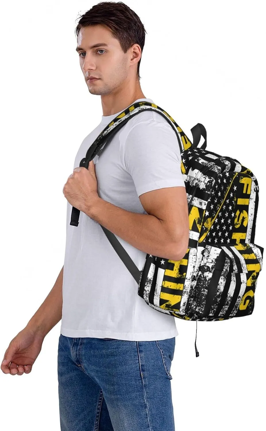 Fish American Flag Fishing Rod Backpack Large Capacity Backpack Lightweight Double Shoulder Bag For Women Men Travel