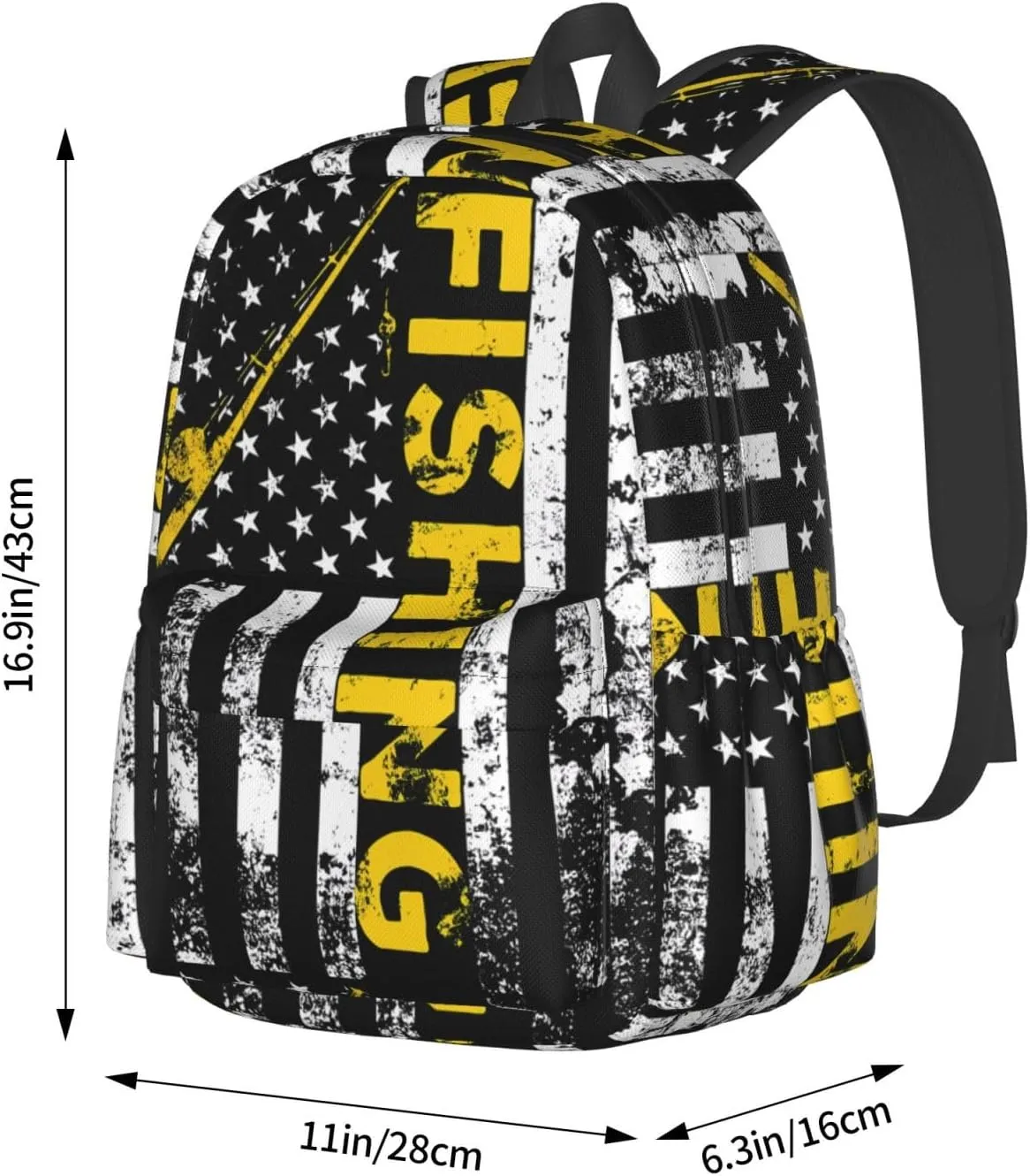 Fish American Flag Fishing Rod Backpack Large Capacity Backpack Lightweight Double Shoulder Bag For Women Men Travel