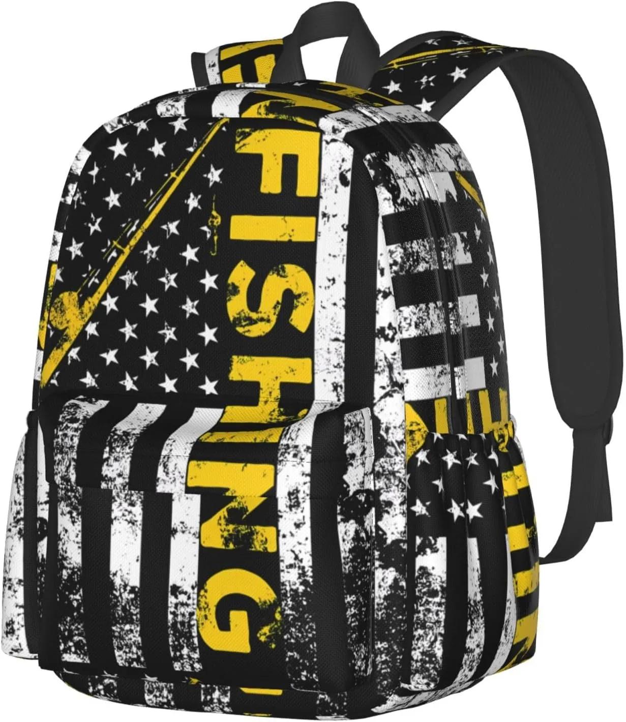 Fish American Flag Fishing Rod Backpack Large Capacity Backpack Lightweight Double Shoulder Bag For Women Men Travel