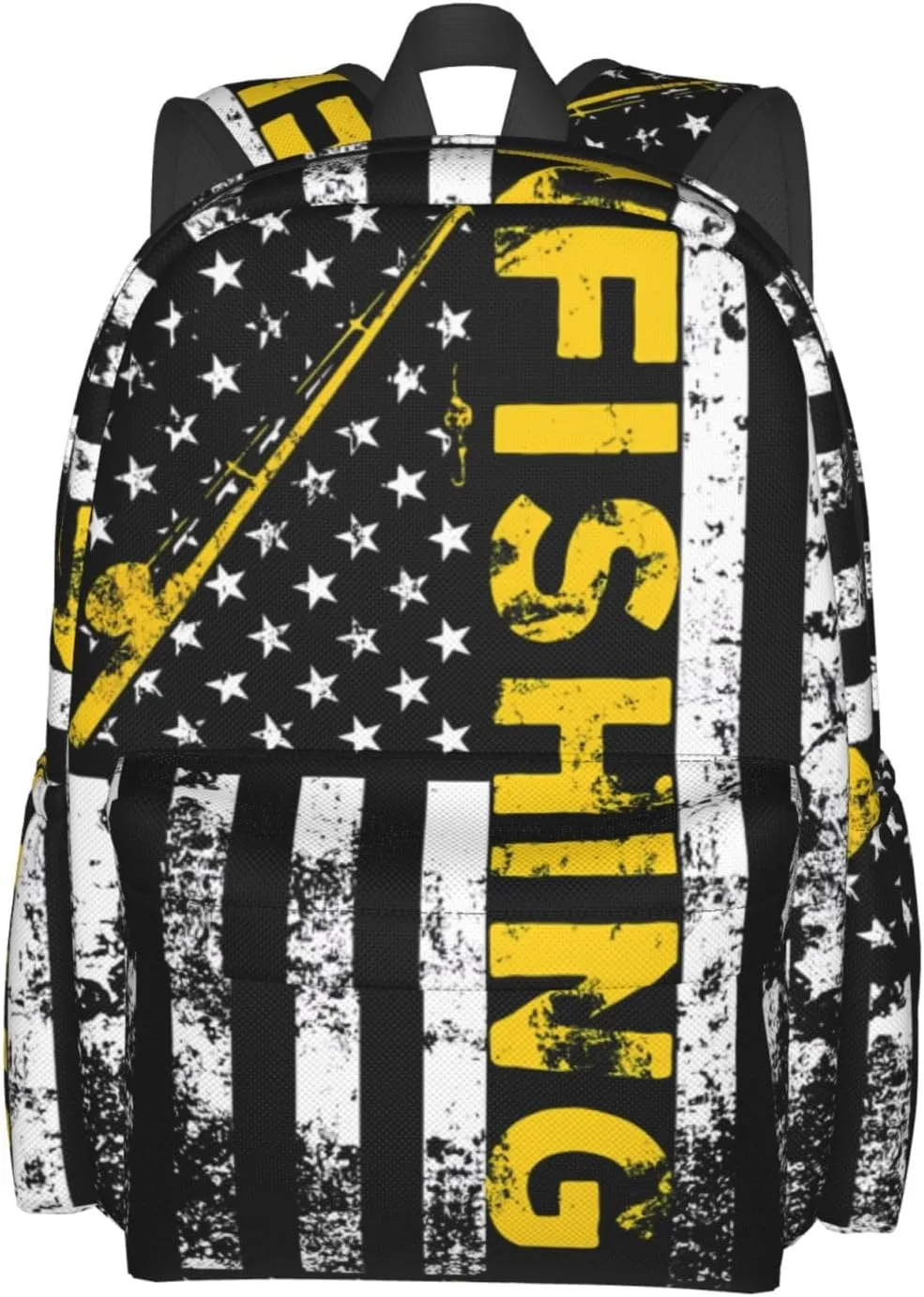 Fish American Flag Fishing Rod Backpack Large Capacity Backpack Lightweight Double Shoulder Bag For Women Men Travel
